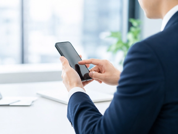 スマートフォンで申し込みをする会社員のイメージ